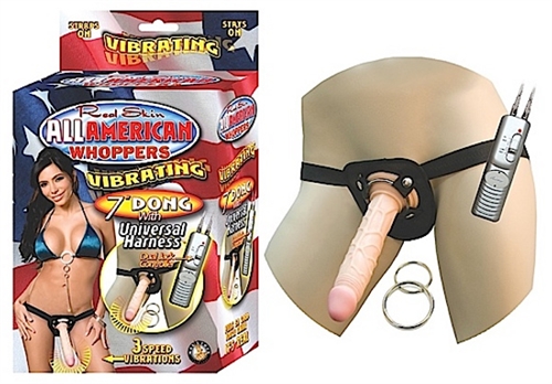 All American Whoppers Vibrating 7 in Dong With Universal Harness-Flesh