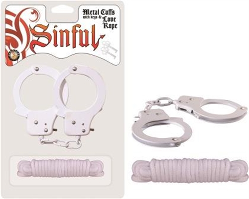 Sinful Metal Cuffs With Keys & - Love Rope - White