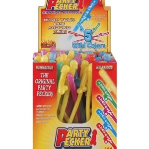 Party Pecker Sipping Straws 5 Assorted Colors 144 Pcs Display