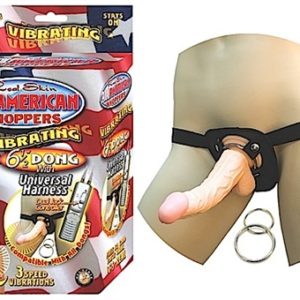 All American Whoppersvibrating 6.5-Inch Dong With Universasl Harness - Flesh