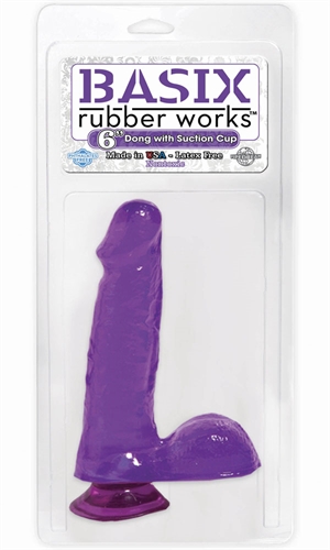Basix Rubber Works - 6 Inch Dong With Suction Cup - Purple