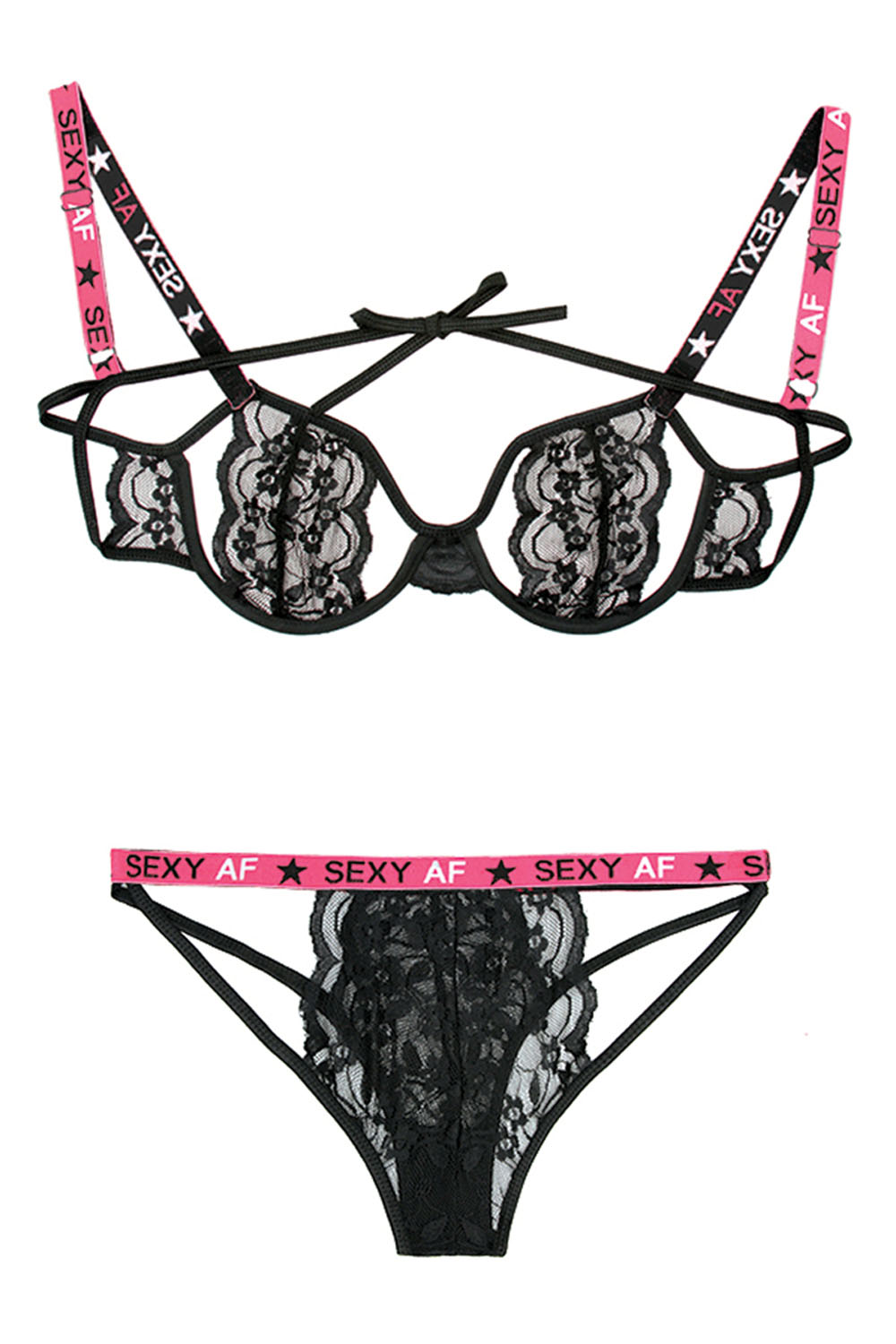 Sexy Af Cutout Bra & Panty Set - Pink/black - L/xl