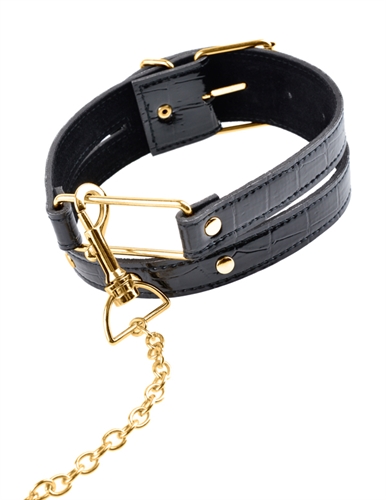 Fetish Fantasy Gold Collar and Leash - Black