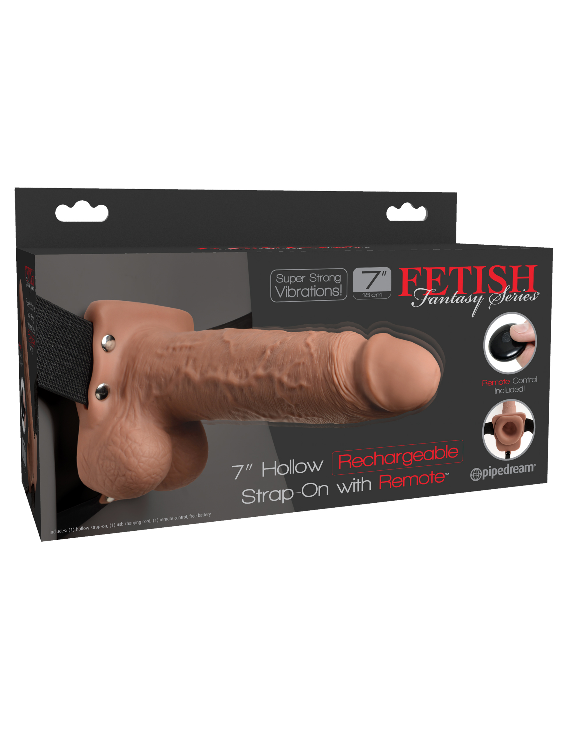 Fetish Fantasy Series 7" Hollow Rechargeable Strap-on With Remote - Tan