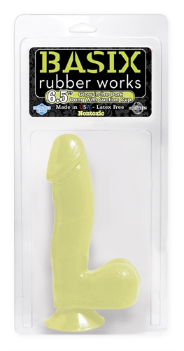 Basix Rubber Works - 6.5 Inch Dong With Suction Cup - Glow-in-the-Dark