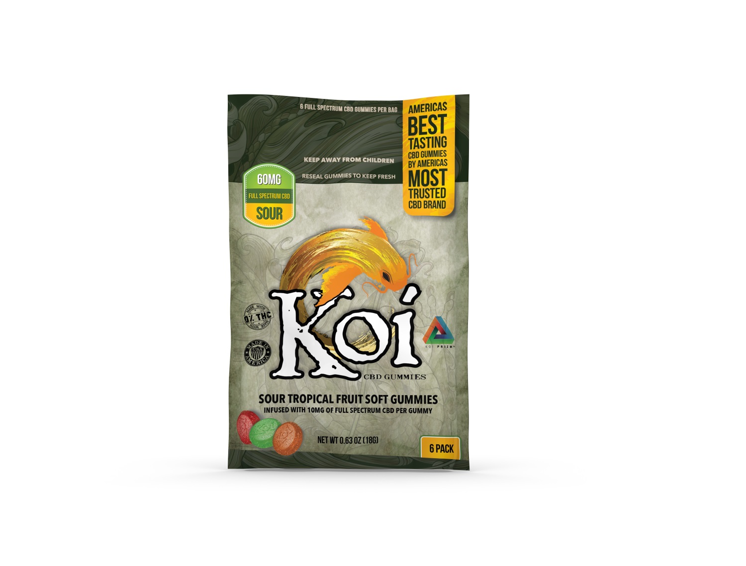 Koi Sour Tropical Fruit Gummies - 60mg - 6 Pc. -  Each