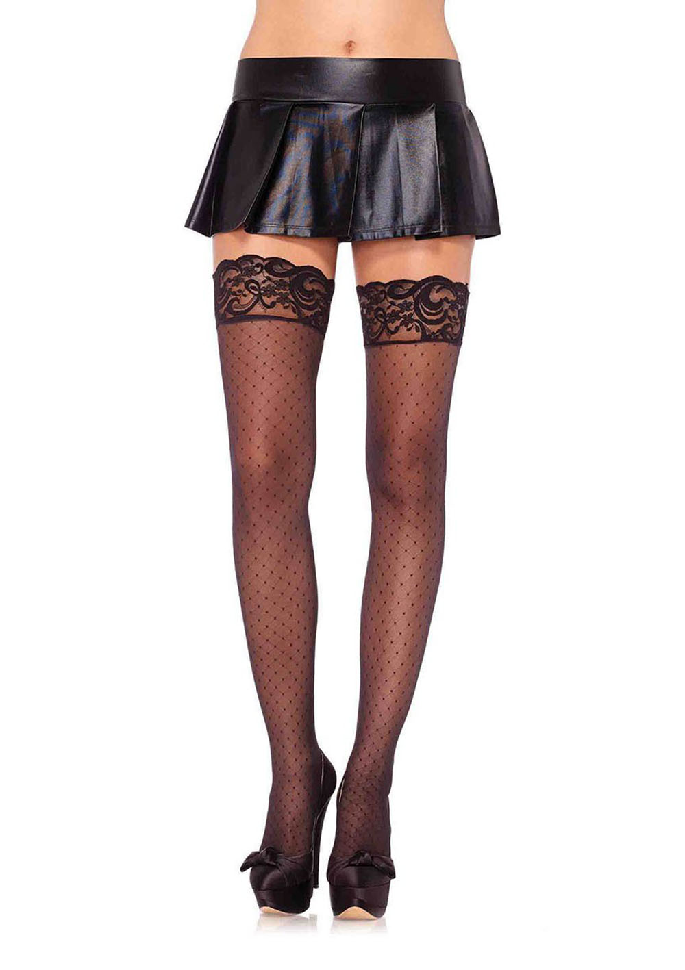 Stay Up Spandex Diamond Dot Sheer Thigh Highs - One Size - Black