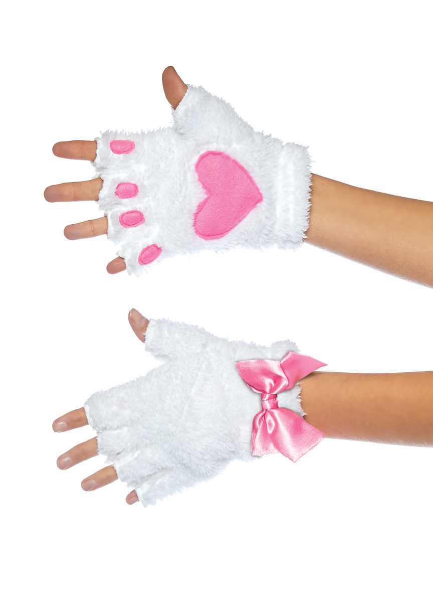 Adult Cat Paw Gloves Costume Accessory - White