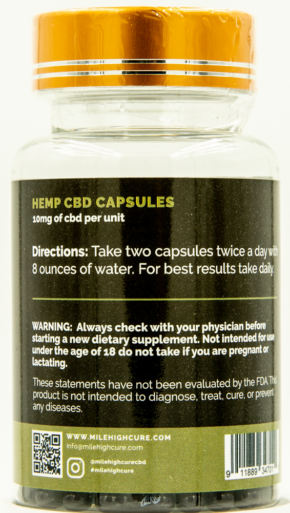 Mile High Cure Full Spectrum Hemp Capsules 10mg 120ct Bottle