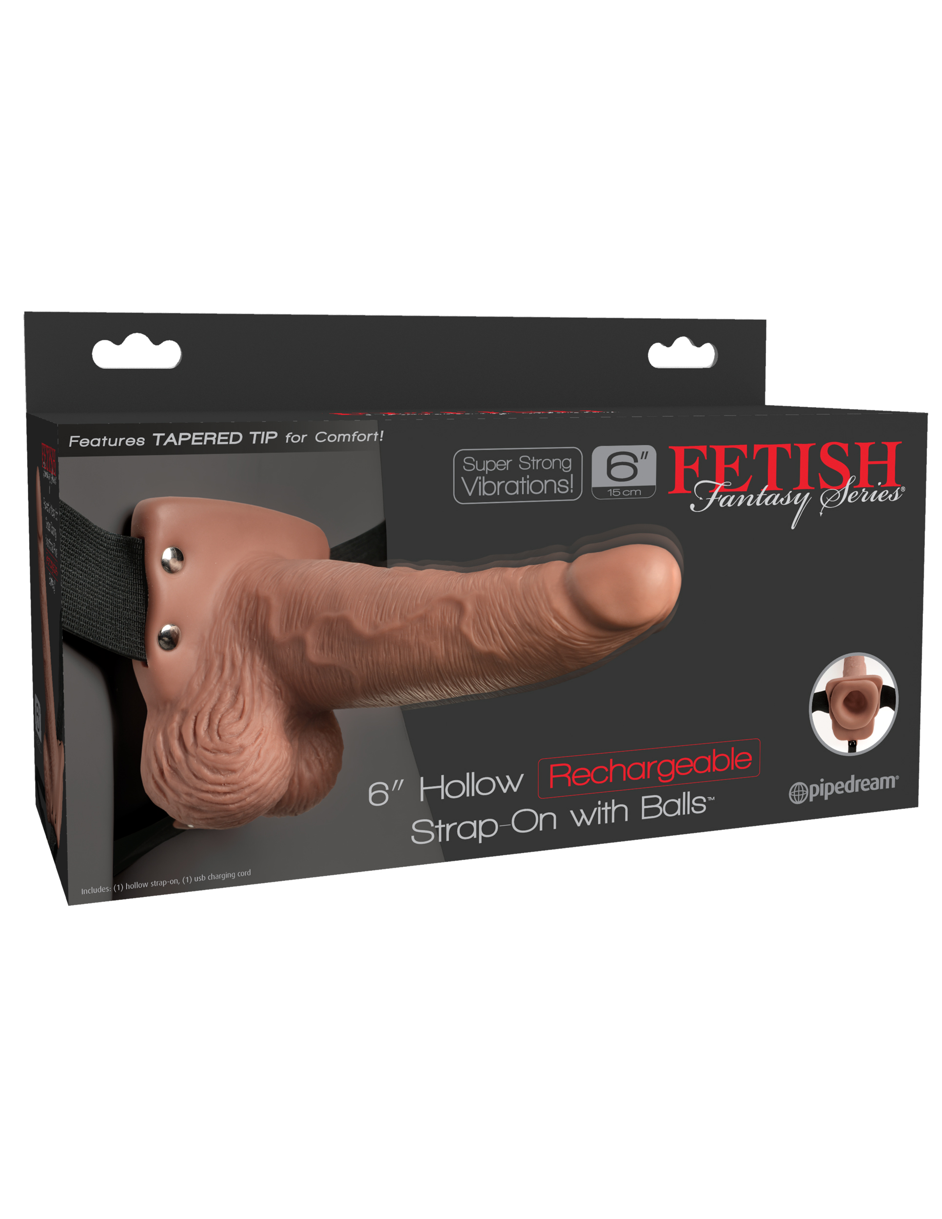 Fetish Fantasy Series 6" Hollow Rechargeable Strap-on With Balls - Tan