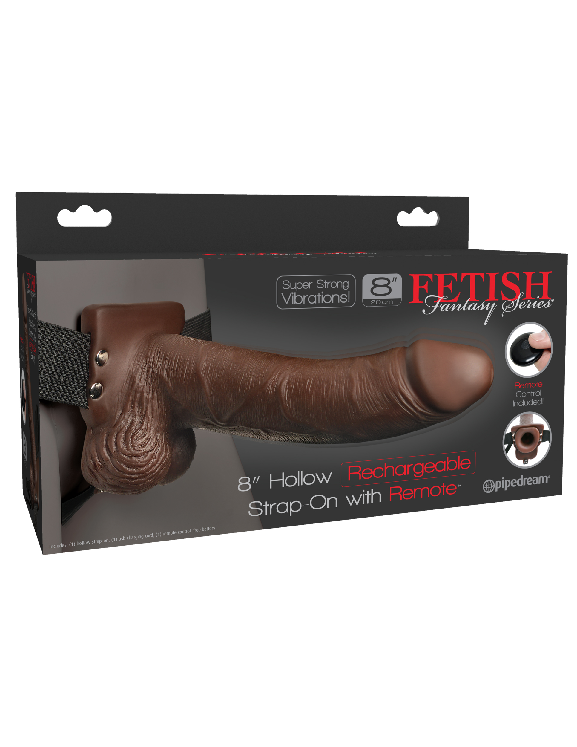 Fetish Fantasy Series 8" Hollow Rechargeable Strap-on With Remote - Brown