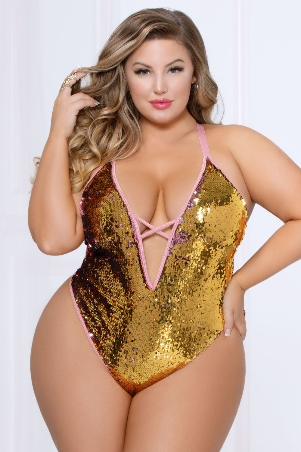 Two-Tone Sequin Teddy - Pink/gold - 1x2x