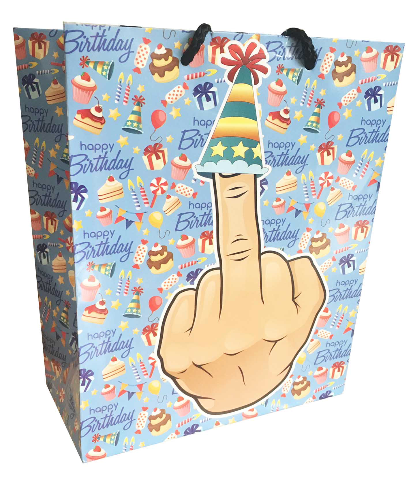 Middle Finger With Party Hat Happy Birthay Gift Bag 8x10