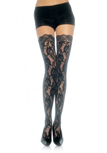 Lace Top Lace Thigh Highs - One Size - Black