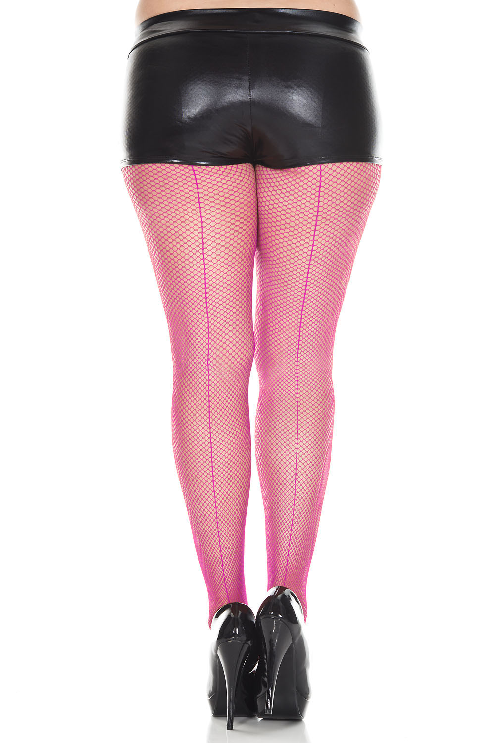 Backseam Fishnet Pantyhose - Queen Size - Fuchsia