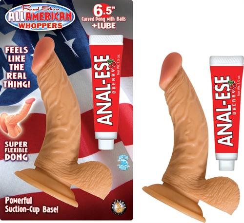 All American Whoppers 6.5-Inch Curved Dong With Balls Lube -Flesh