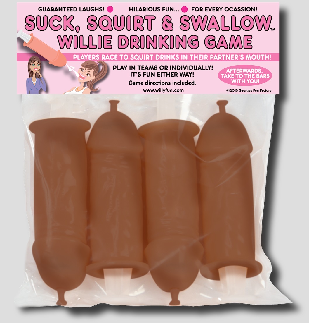 Brown XL Suck, Squirt & Swallow Willie Drinking Game - 4 Pack