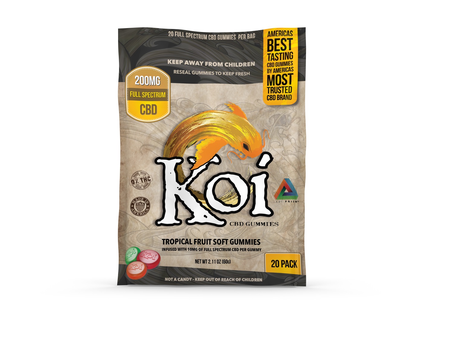 Koi CBD Tropical Fruit Gummies - 200mg - 20 Pc. - Each