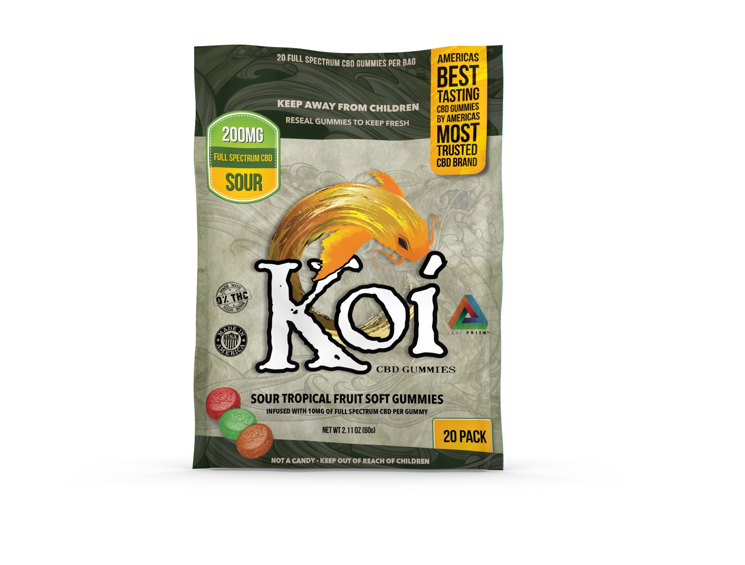 Koi Sour Tropical Fruit Gummies - 20 Pc. Bag  -  Each