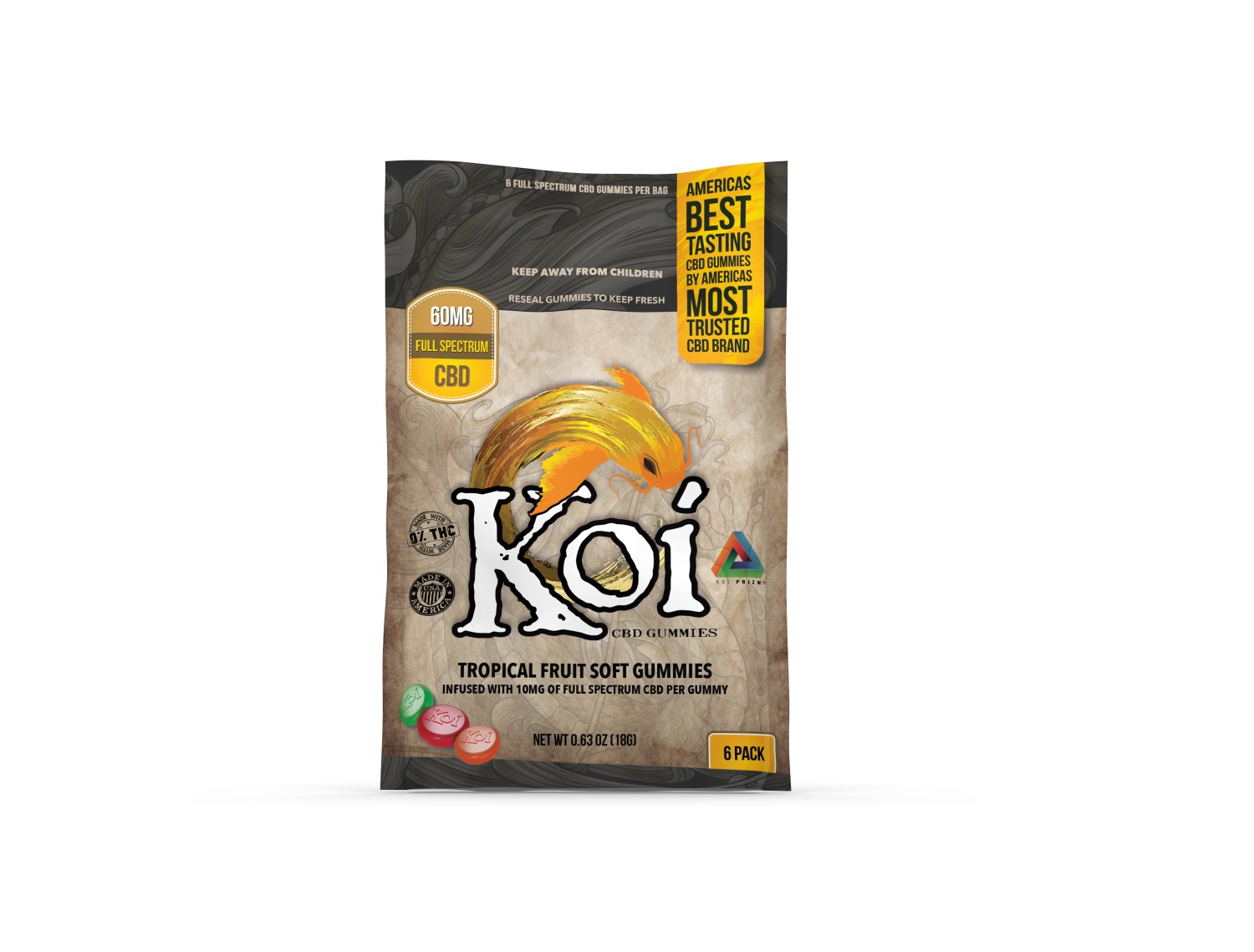 Koi CBD Tropical Fruit Gummies - 60mg - 6 Pc. -  Each